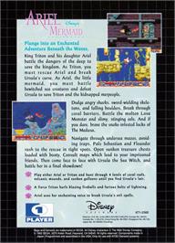 Box back cover for Ariel - The Little Mermaid on the Sega Genesis.