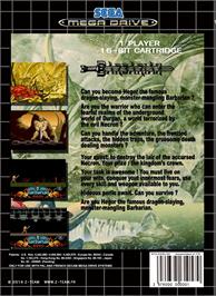 Box back cover for Barbarian on the Sega Genesis.