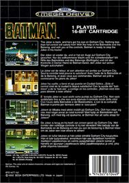 Box back cover for Batman: The Video Game on the Sega Genesis.