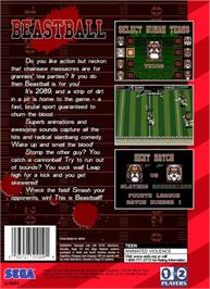Box back cover for Beastball on the Sega Genesis.