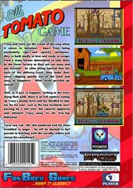 Box back cover for Bill's Tomato Game on the Sega Genesis.