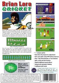 Box back cover for Brian Lara Cricket on the Sega Genesis.