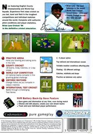 Box back cover for Brian Lara Cricket 96 on the Sega Genesis.