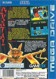 Box back cover for Brutal: Paws of Fury on the Sega Genesis.