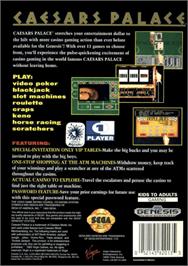 Box back cover for Caesars Palace on the Sega Genesis.