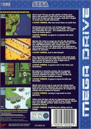 Box back cover for Cannon Fodder on the Sega Genesis.