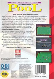 Box back cover for Championship Pool on the Sega Genesis.