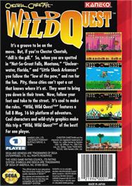 Box back cover for Chester Cheetah: Wild Wild Quest on the Sega Genesis.