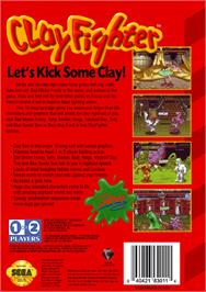 Box back cover for Clay Fighter on the Sega Genesis.