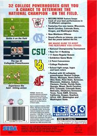 Box back cover for College Football's National Championship 2 on the Sega Genesis.