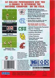 Box back cover for College Football's National Championship II on the Sega Genesis.