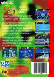 Box back cover for Contra Hard Corps on the Sega Genesis.