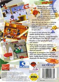 Box back cover for Cool Spot on the Sega Genesis.