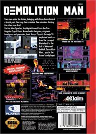 Box back cover for Demolition Man on the Sega Genesis.