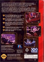 Box back cover for Doom Troopers: Mutant Chronicles on the Sega Genesis.