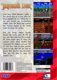 Box back cover for Dragon's Lair - The Adventure Continues on the Sega Genesis.