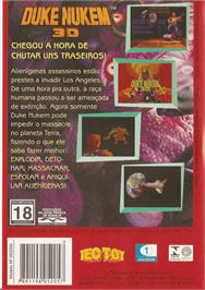 Box back cover for Duke Nukem 3D on the Sega Genesis.