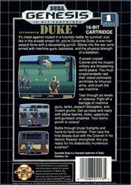Box back cover for Dynamite Duke on the Sega Genesis.