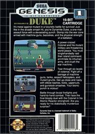 Box back cover for Dynamite Duke on the Sega Genesis.