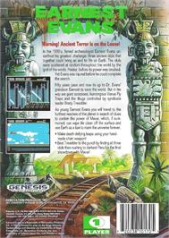 Box back cover for Earnest Evans on the Sega Genesis.