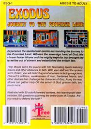 Box back cover for Exodus: Journey to the Promised Land on the Sega Genesis.