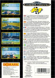Box back cover for F1 on the Sega Genesis.