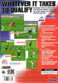 Box back cover for FIFA 98: Road to World Cup on the Sega Genesis.