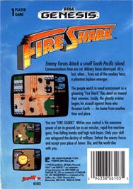 Box back cover for Fire Shark on the Sega Genesis.