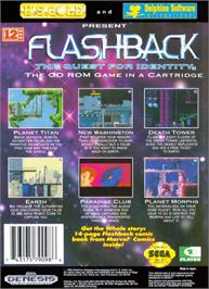 Box back cover for Flashback on the Sega Genesis.
