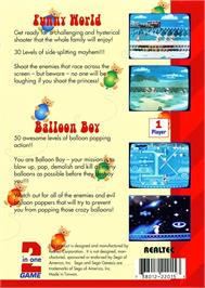 Box back cover for Funny World And Balloon Boy on the Sega Genesis.