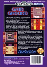 Box back cover for Gain Ground on the Sega Genesis.