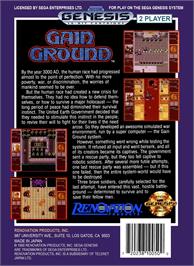 Box back cover for Gain Ground on the Sega Genesis.