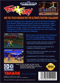 Box back cover for Garou Densetsu - Shukumei No Tatakai on the Sega Genesis.