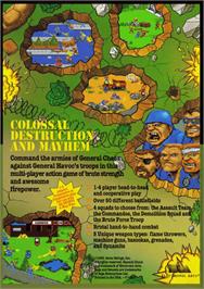 Box back cover for General Chaos on the Sega Genesis.