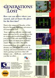 Box back cover for Generations Lost on the Sega Genesis.
