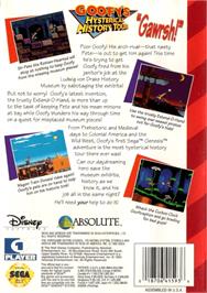 Box back cover for Goofy's Hysterical History Tour on the Sega Genesis.