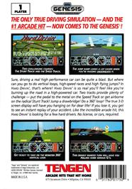 Box back cover for Hard Drivin' on the Sega Genesis.