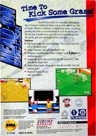 Box back cover for Head-On Soccer on the Sega Genesis.