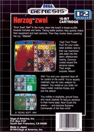 Box back cover for Herzog Zwei on the Sega Genesis.