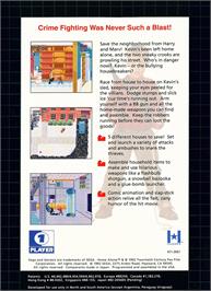 Box back cover for Home Alone on the Sega Genesis.