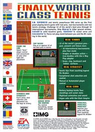 Box back cover for Img International Tour Tennis on the Sega Genesis.