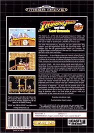Box back cover for Indiana Jones and the Last Crusade: The Action Game on the Sega Genesis.