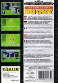 Box back cover for International Rugby on the Sega Genesis.
