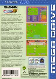 Box back cover for International Superstar Soccer Deluxe on the Sega Genesis.