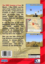 Box back cover for Iraq War 2003 on the Sega Genesis.