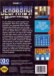 Box back cover for Jeopardy! - Deluxe Edition on the Sega Genesis.