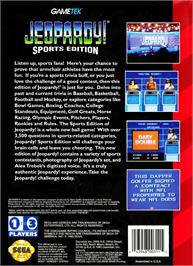 Box back cover for Jeopardy! Sports Edition on the Sega Genesis.