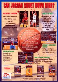Box back cover for Jordan vs. Bird: One-on-One on the Sega Genesis.
