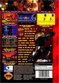 Box back cover for Judge Dredd on the Sega Genesis.