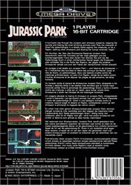 Box back cover for Jurassic Park on the Sega Genesis.
